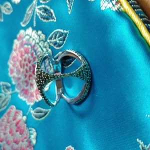 Gold plated sterling silver double shank ring, with champagne diamonds.